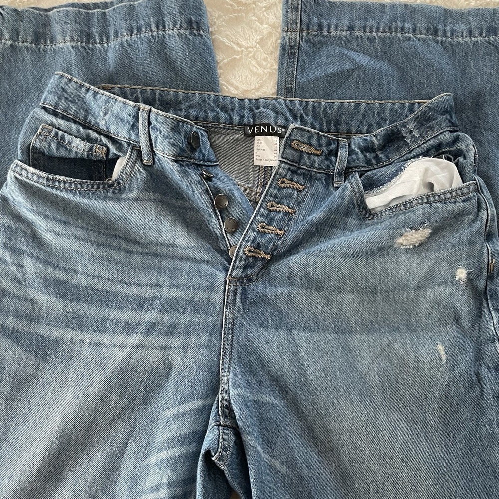 Venus Wide Leg Distressed Hole Knees Jeans Size 10 Button Fly